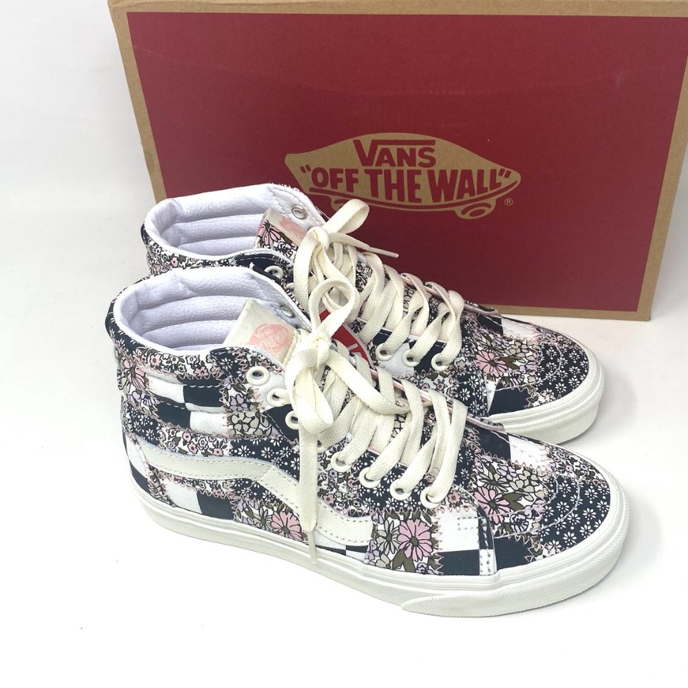 Vans Sk8-Hi Shoes Womens Canvas Floral Checkered Black White Skate VN0A32QG9FY - Picture 5 of 10